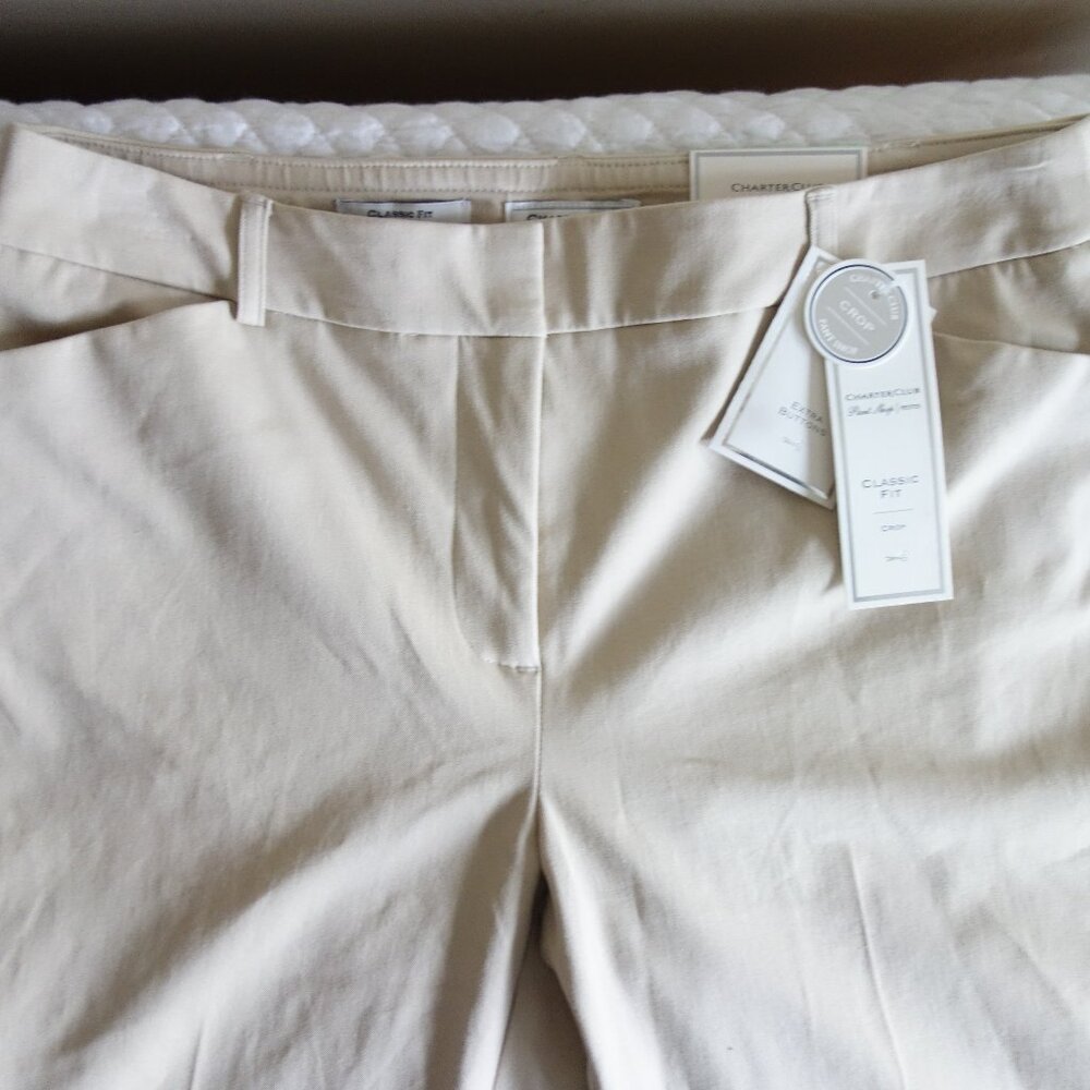 NWT $69.50 CHARTER CLUB Luxe Bohemian Classic Fit Crop Pants “Sand” – 8P